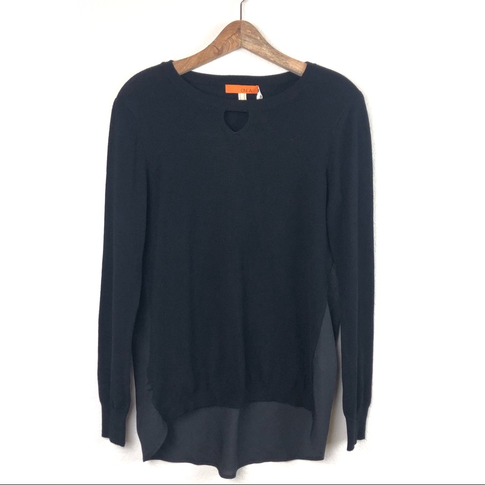 ONE A Sweater Top Chiffon Back Black Small NWT